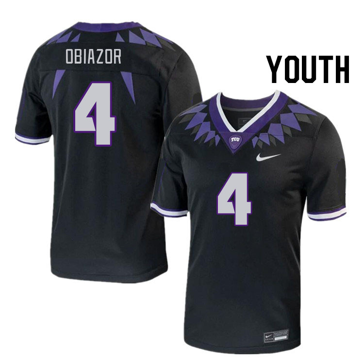 Youth #4 Namdi Obiazor TCU Horned Frogs 2023 College Footbal Jerseys Stitched-Black - Click Image to Close